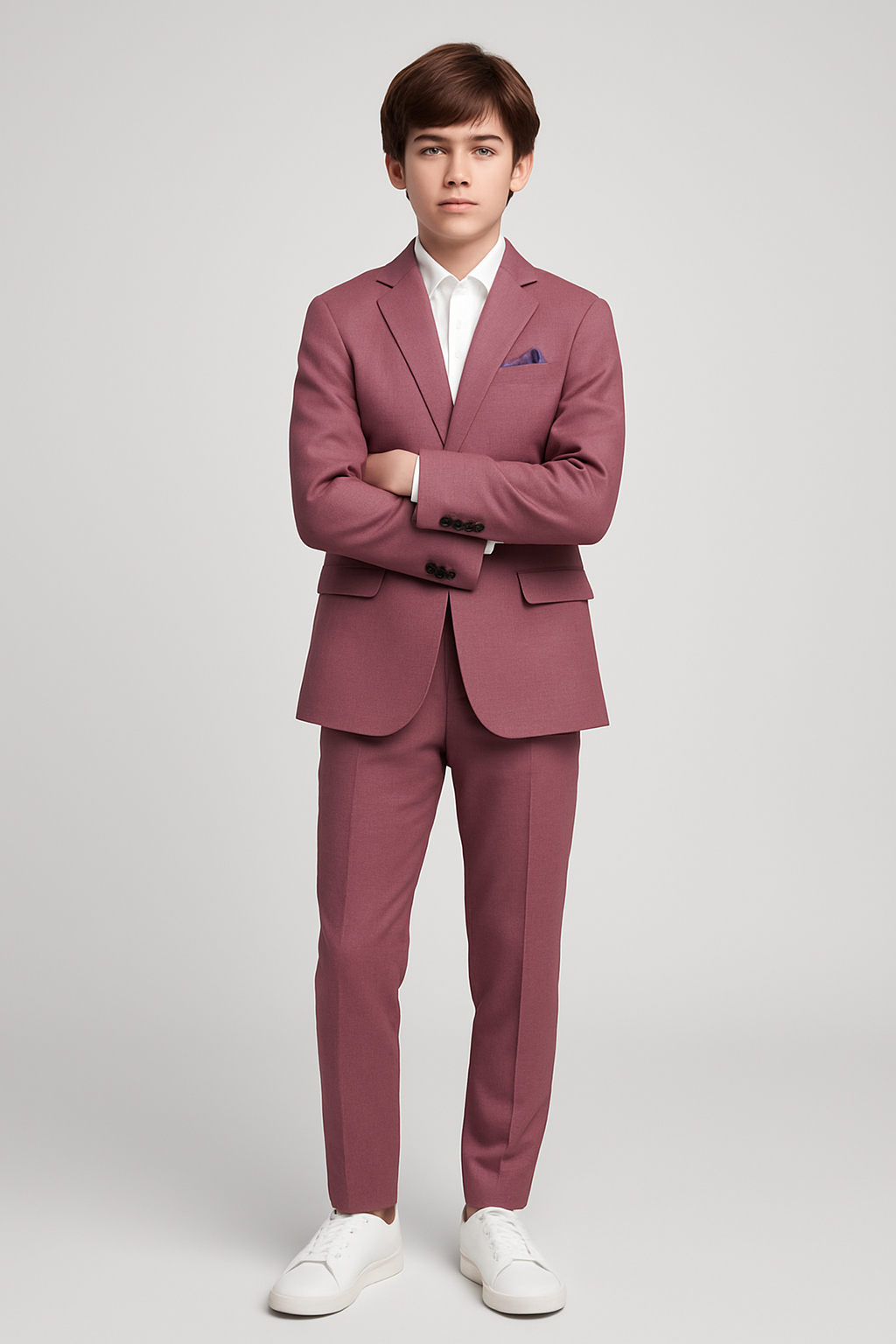 Isaac Mizrahi Boys Slim Fit Textured Suit_ ST2660-PLUM