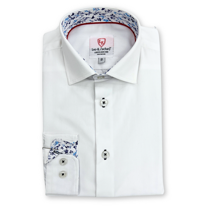 Leo & Zachary Boys White/Blue Non-Iron Dress Shirt_P5508