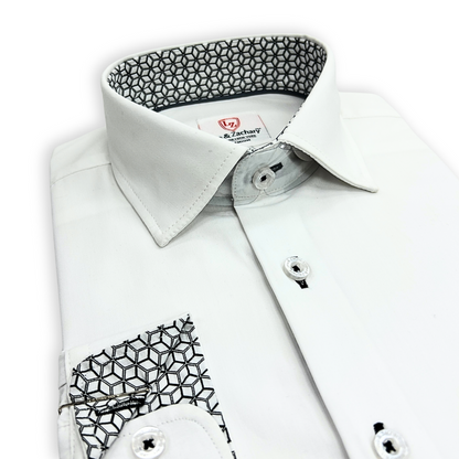 Leo & Zachary Boys White/Black Non-Iron Dress Shirt_P5525