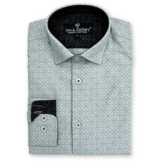 Leo & Zachary Boys Grey Diamond Print Non-Iron Dress Shirt_5966