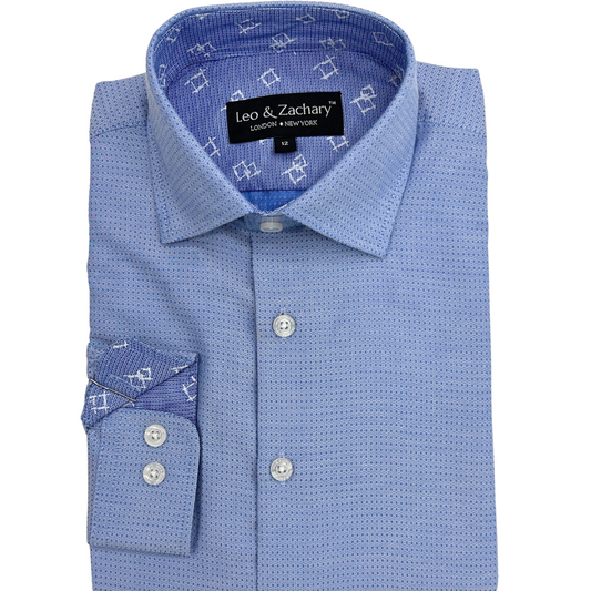 Leo & Zachary Boys Blue Diamond Dot Dress Shirt_5911