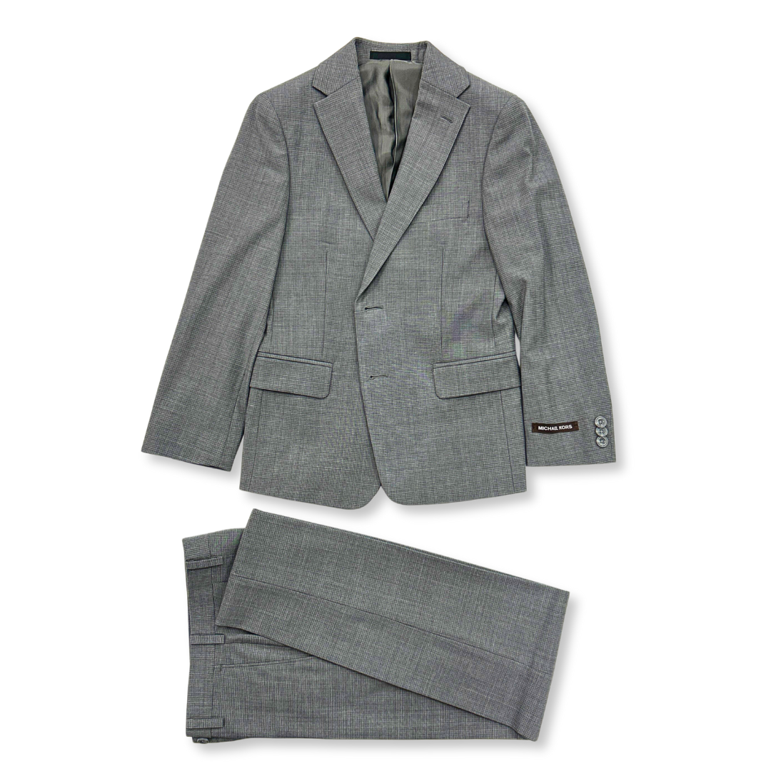Michael Kors Boys Light Grey Mini Grid Wool Suit_ BU0188