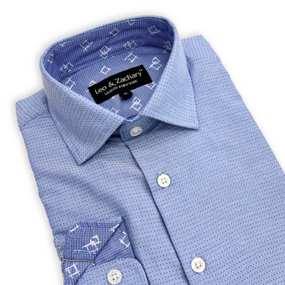 Leo & Zachary Boys Blue Diamond Dot Dress Shirt_5911