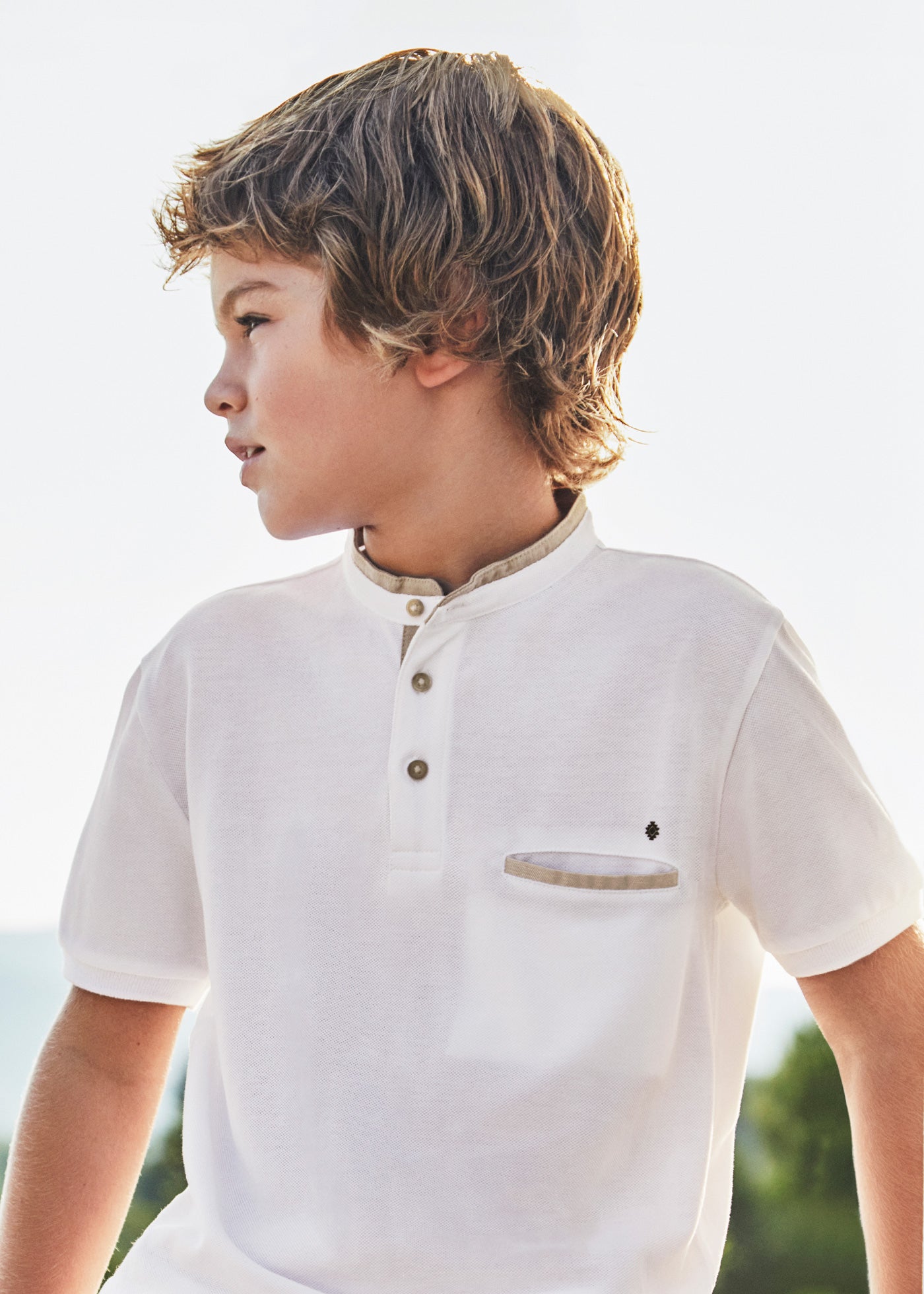 Nukutavake Boys Short Sleeve Polo with Mandarin Collar_ 6108