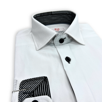Leo & Zachary Boys White/Black Non-Iron Dress Shirt_P5522