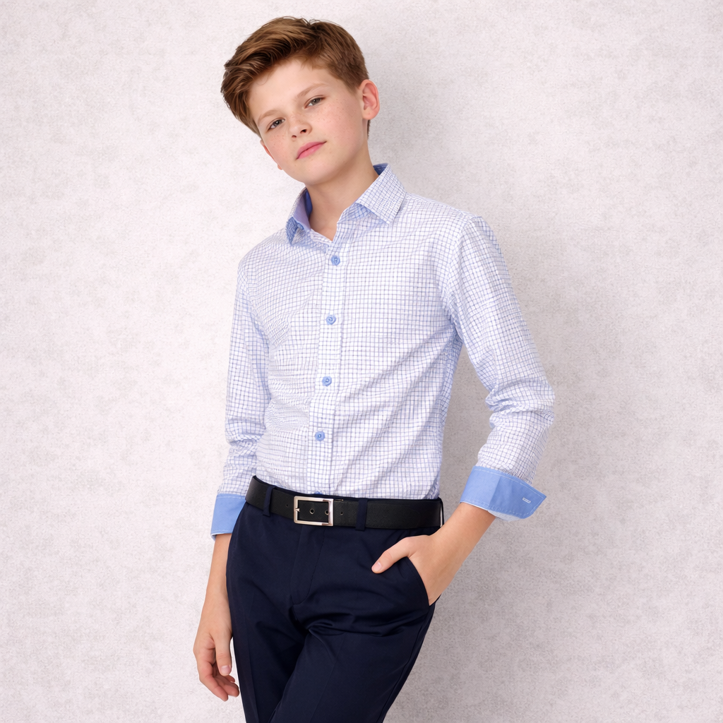 Leo & Zachary Boys Blue Mini Window Dress Shirt_ 50070