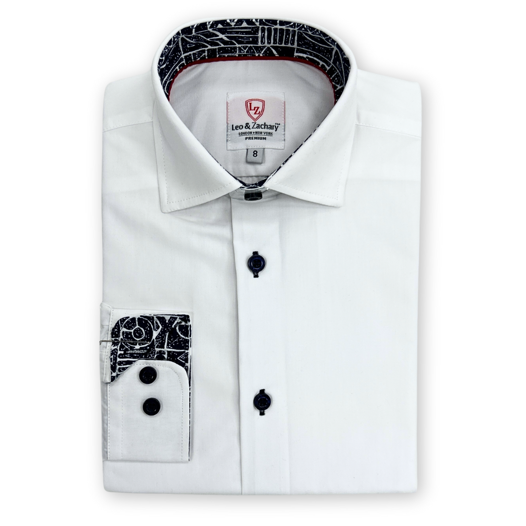 Leo & Zachary Boys White/Navy Non-Iron Dress Shirt_P5521