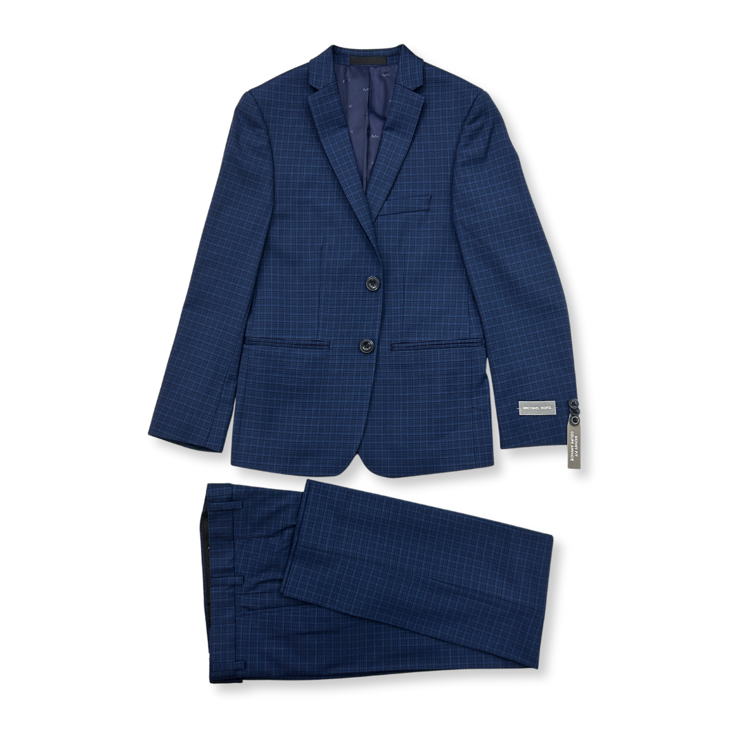 Michael Kors Boys Skinny Fit Blue Check Suit_ AX0014