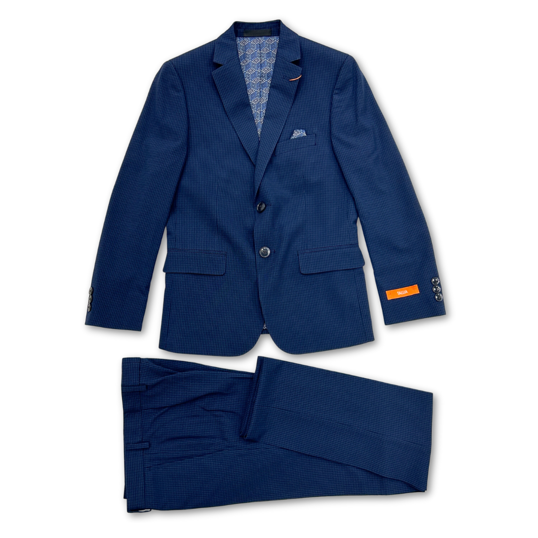 Tallia Boys Skinny Dark Blue Mini Grid Suit_ CZ0070