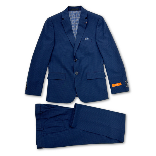 Tallia Boys Skinny Dark Blue Mini Grid Suit CZ0070