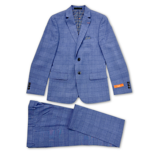 Tallia Boys Skinny Blue Plaid Suit CZ0071