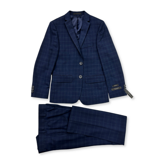 Marc New York Boys Skinny Dark Blue Plaid Suit_ W0724