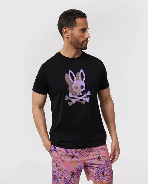 Psycho Bunny Mens Black Chicago HD Dotted Graphic T-Shirt_B6U412Z1PC-001