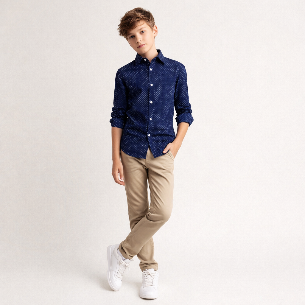 Michael Boys Blue with White Dots Dress Shirt_ SJY0014