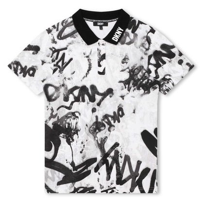 DKNY Junior Boys White Graffiti Print Polo Shirt _D25E62-10P