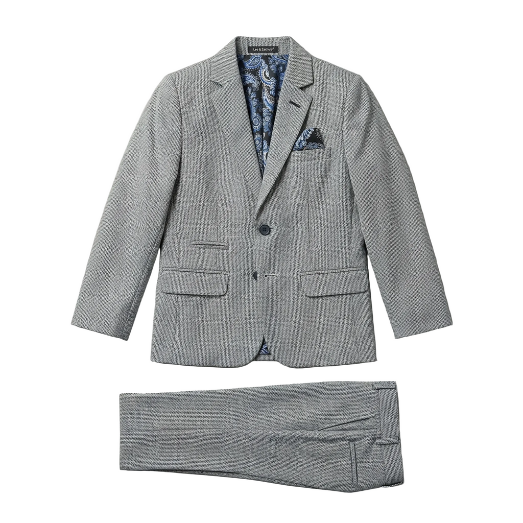 Leo & Zachary Boys Slim Light Grey Cooled Basket Weave Suit_ 5428/5828