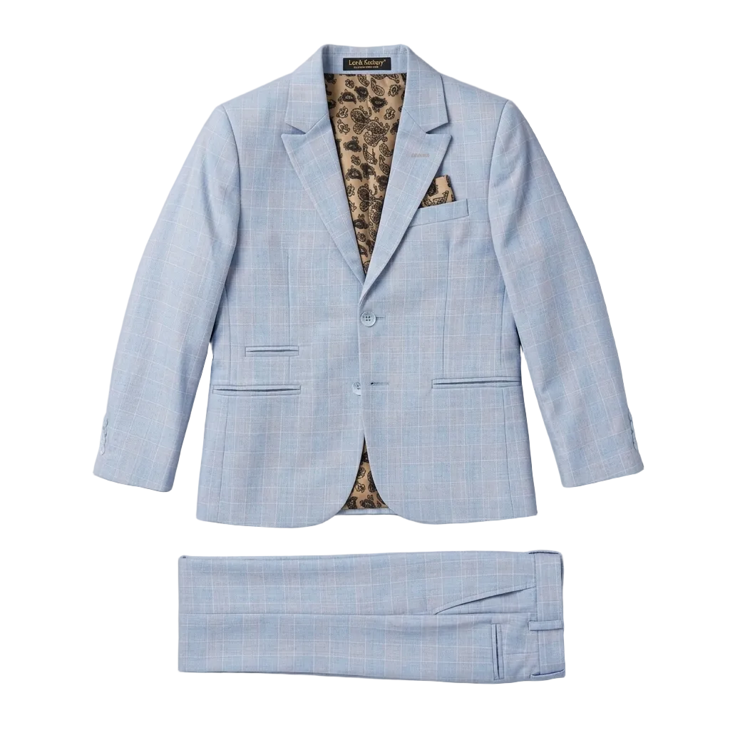 Leo & Zachary Boys Slim Light Blue Glen Check Suit_ 450/850