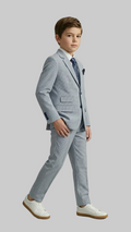 Leo & Zachary Boys Slim Blue/Grey Checks Suit_ 5423/5823