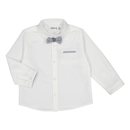 Mayoral Baby White Long Sleeve Cotton Dress Shirt w/ Bow_ 1116-10