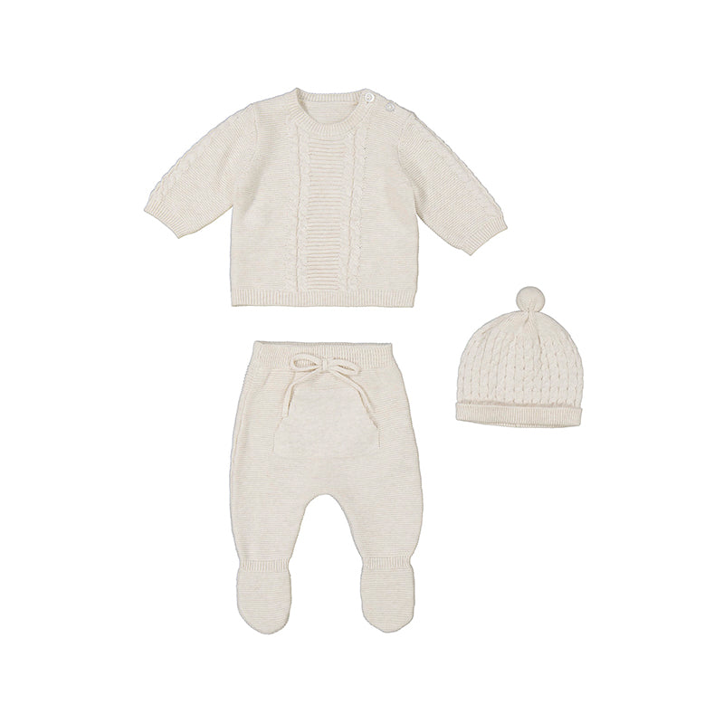 Mayoral Baby Cream Sweater, Pants & Hat set_2507-54