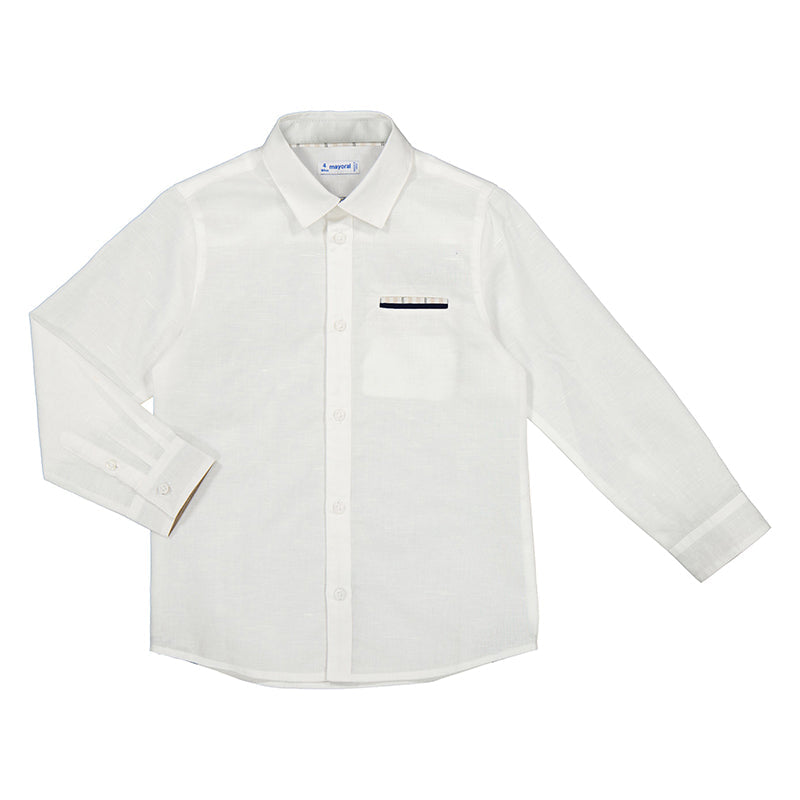 Mayoral Mini Long Sleeve Linen Dress Shirt_ White 3165-40