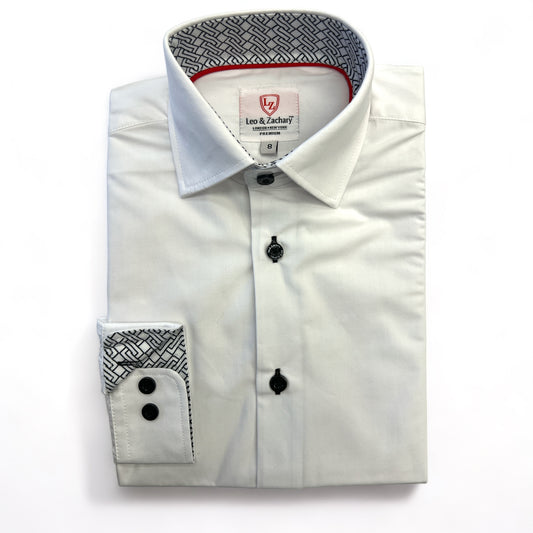 Leo & Zachary Boys White/Black Stitch Non-Iron Dress Shirt_ P5531
