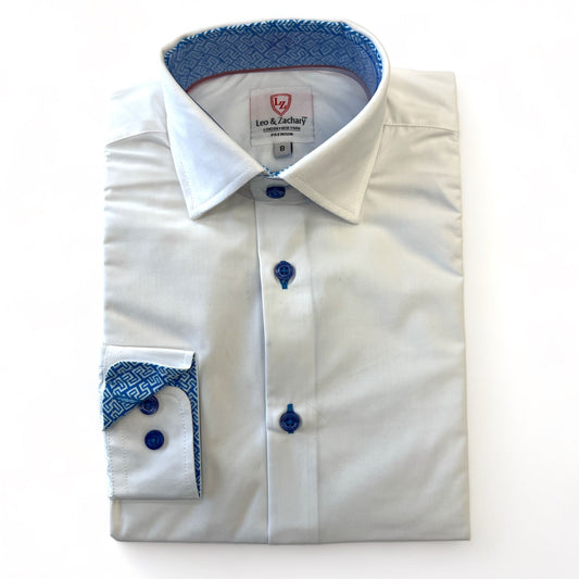 Leo & Zachary Boys White/Light Blue Non-Iron Dress Shirt_ P5528