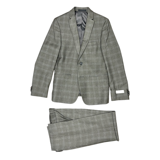 Michael Kors Boys Skinny Fit Grey Plaid Suit_ AX0012