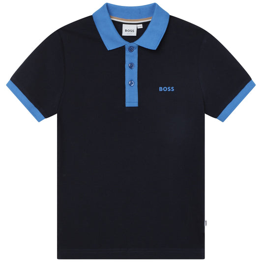 Hugo Boss Boys Contrast Collar Navy Short Sleeve Polo_J25O92-849