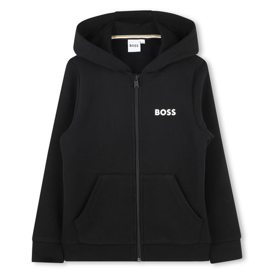 Boys Small Logo Zip Up Black Hoodie