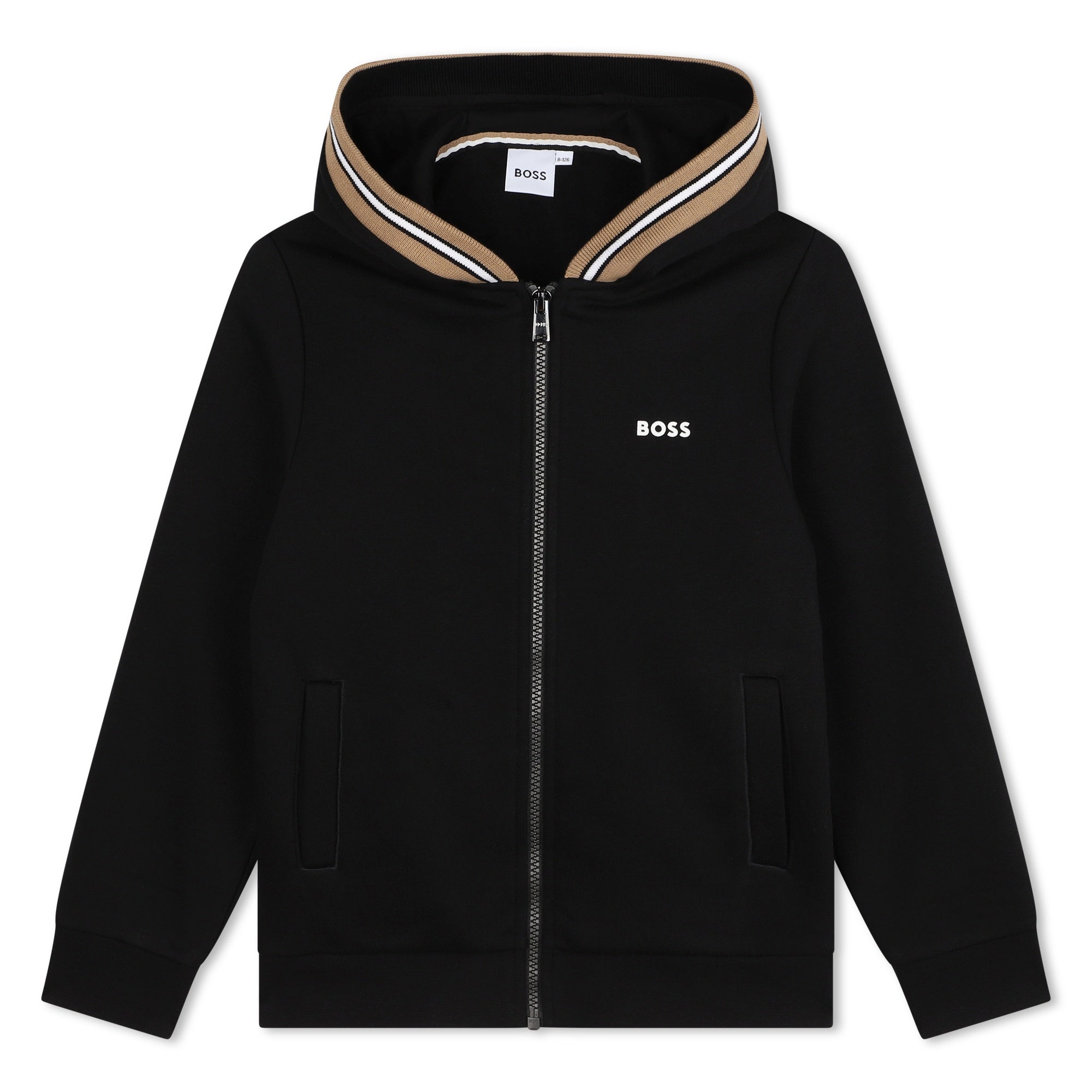 Boys Striped Zip Up Hoodie 8 Black