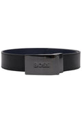Black belt with a glossy buckle on a white background