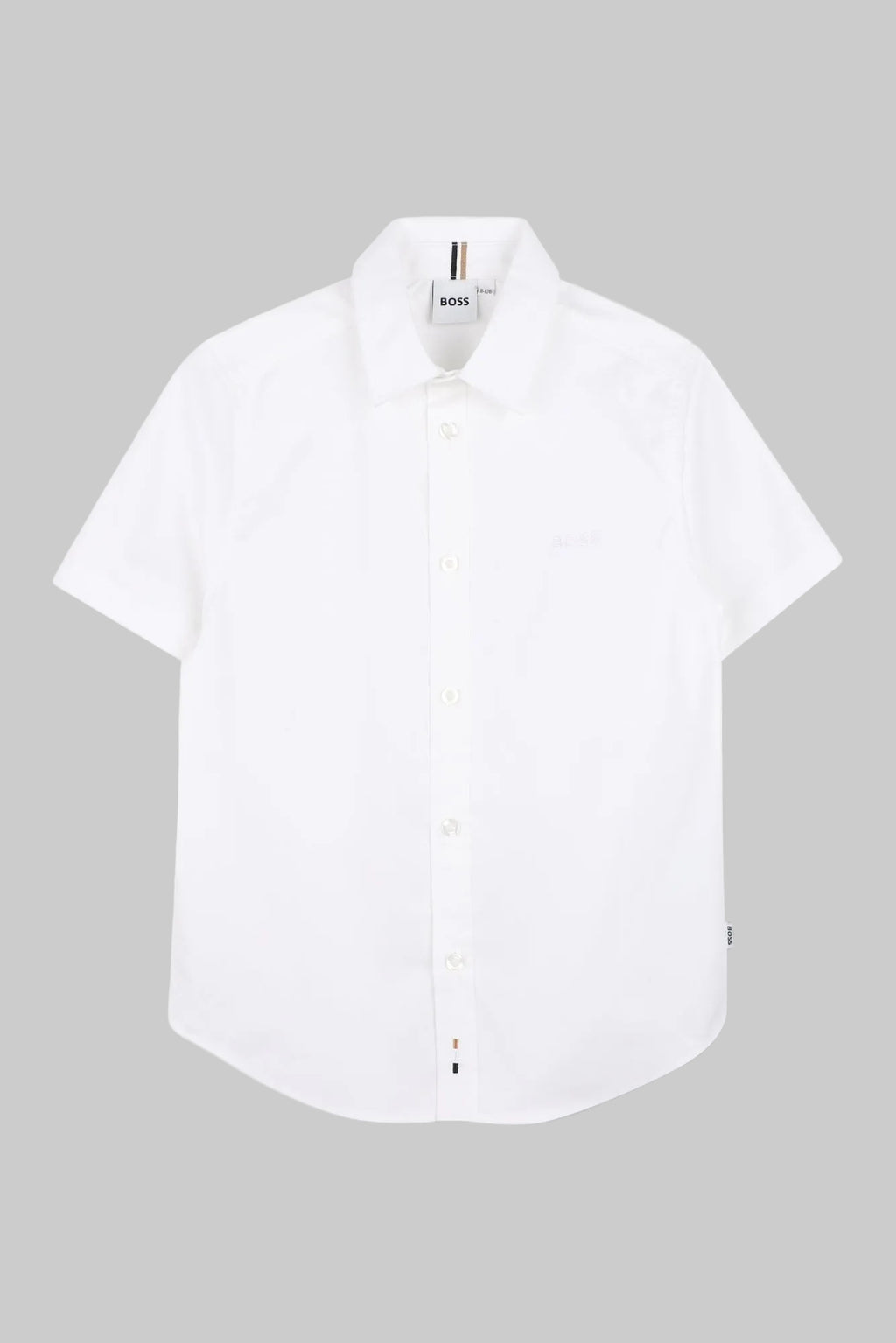 White shirt with 'BOSS' label on a white background