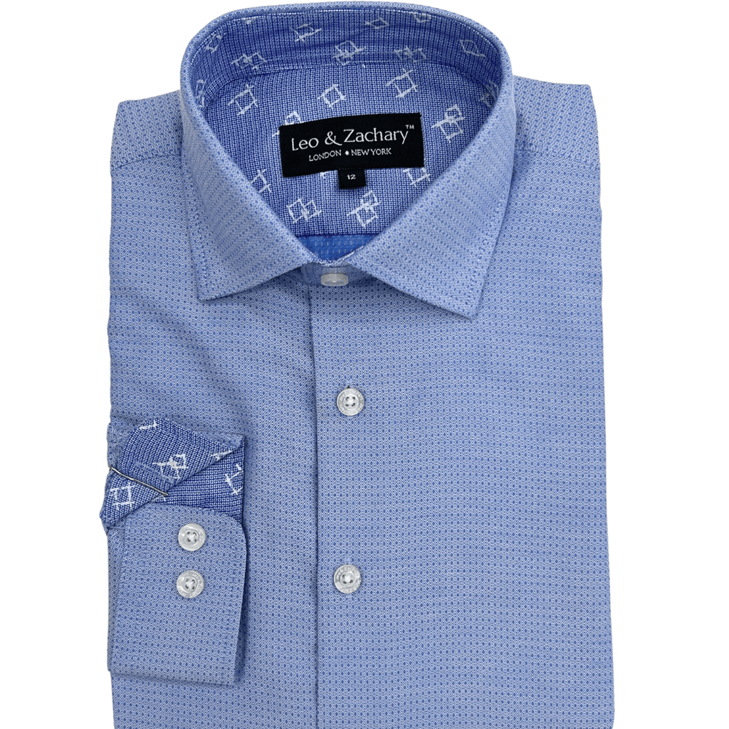 Leo & Zachary Boys Blue Diamond Dot Dress Shirt_5911 - NorthBoys