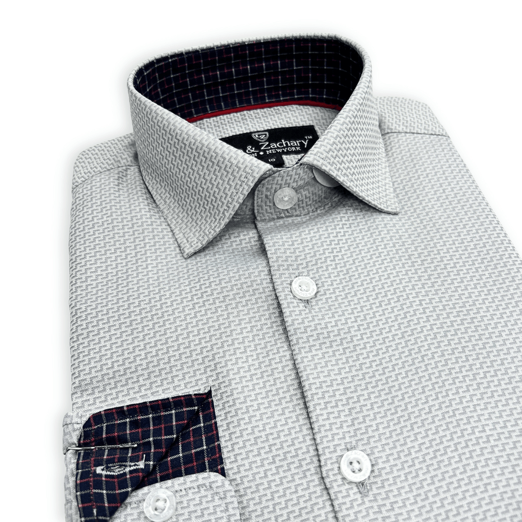 Leo & Zachary Boys Grey Chain Dobby Non - Iron Dress Shirt_5953 - NorthBoys