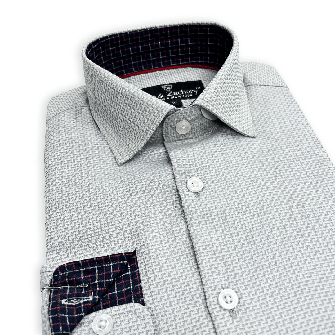 Leo & Zachary Boys Grey Chain Dobby Non - Iron Dress Shirt_5953 - NorthBoys