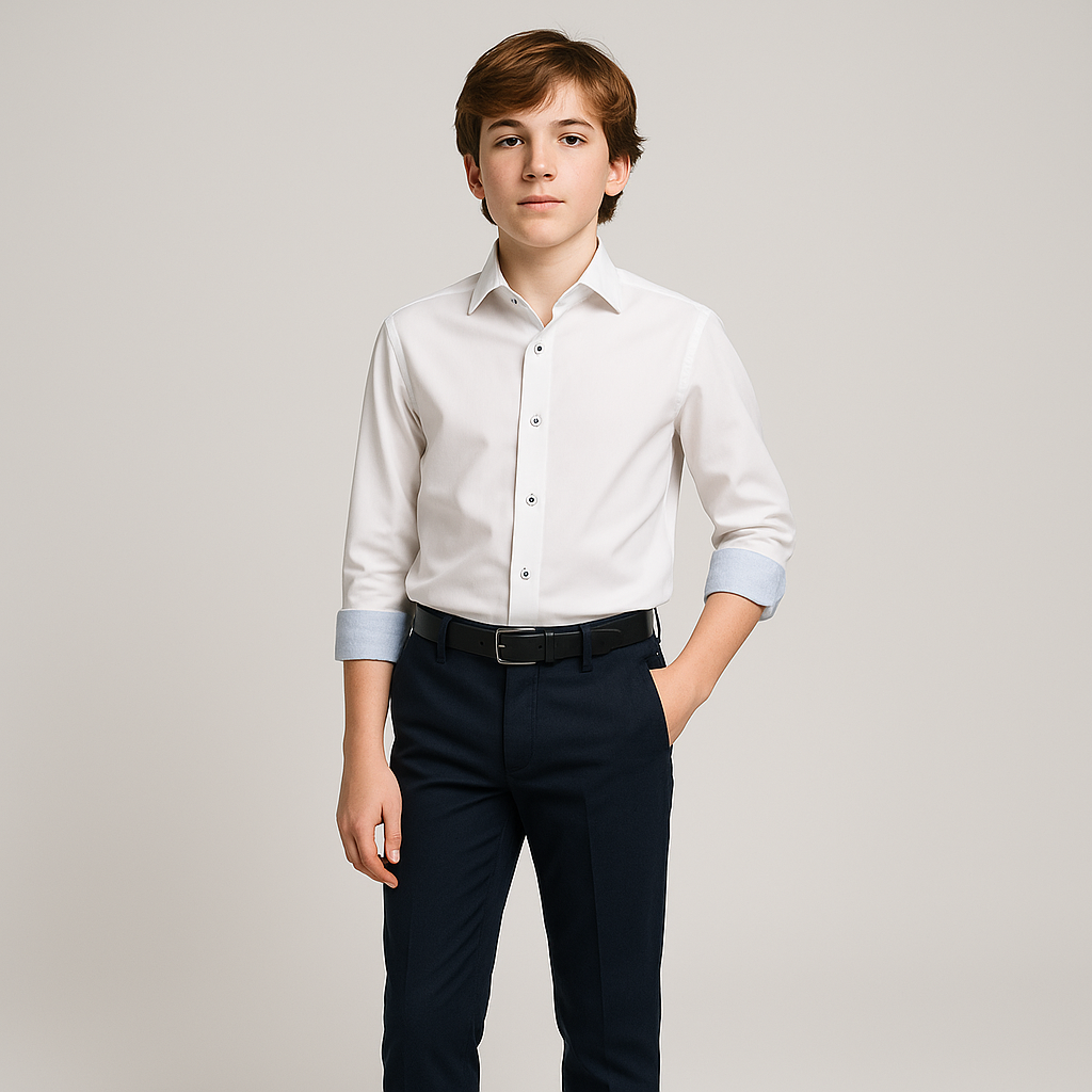 Leo & Zachary Boys Navy & White 4 Way Tech Performance Stretch Dress Shirt_ ts511