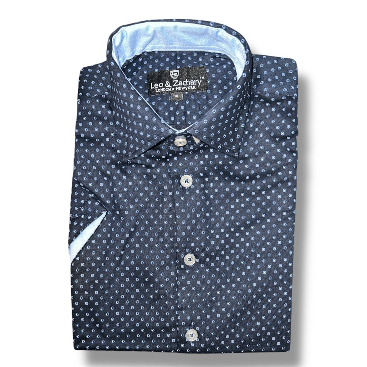 Leo & Zachary Boys Short Sleeve Navy Dockwieler Sphere Dress Shirt_ 5988 - NorthBoys