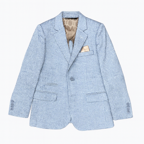 Leo & Zachary Boys Slim Blue Sand Houndstooth Blazer_ BLZ5864-NorthBoys