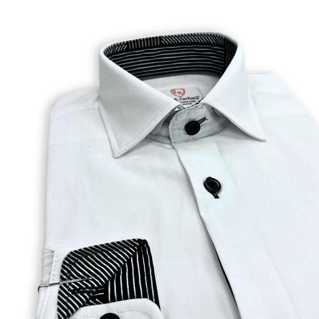 Leo & Zachary Boys White/Black Non - Iron Dress Shirt_P5522 - NorthBoys