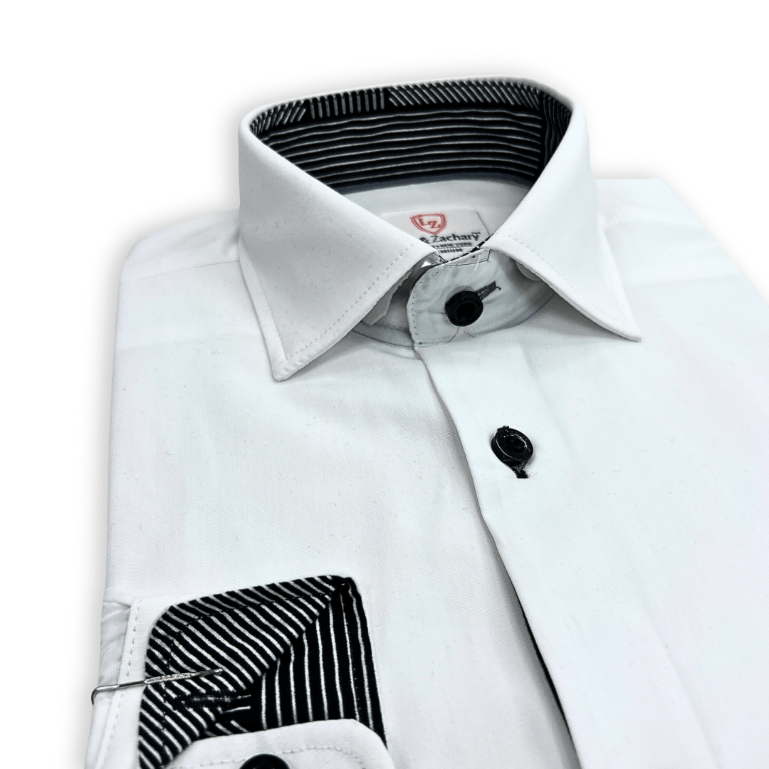 Leo & Zachary Boys White/Black Non - Iron Dress Shirt_P5522 - NorthBoys