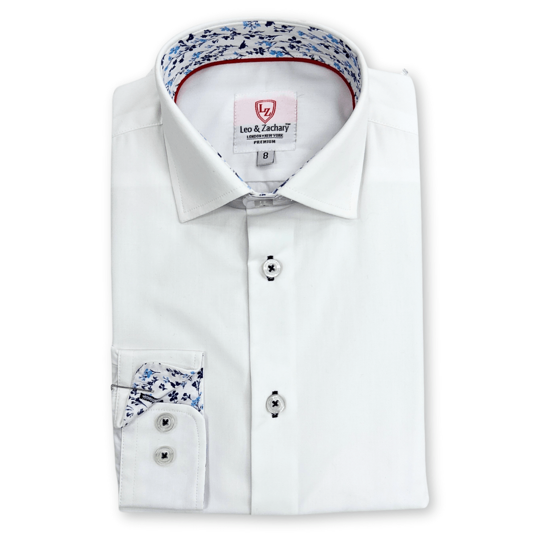Leo & Zachary Boys White/Blue Non - Iron Dress Shirt_P5508 - NorthBoys