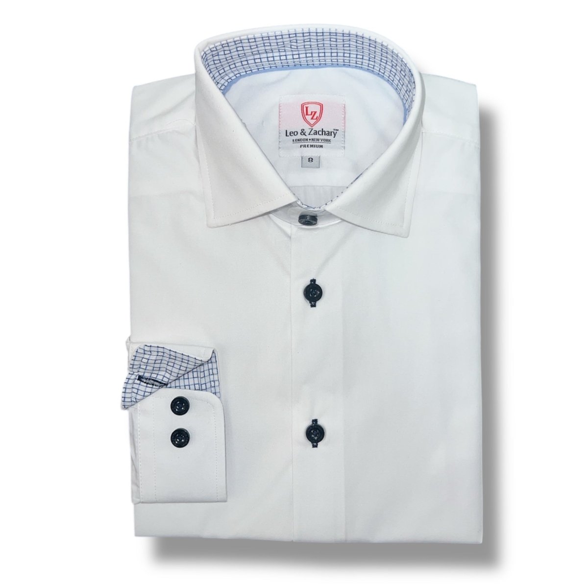 Leo & Zachary Boys White/Navy Non - Iron Dress Shirt_ P5538 - NorthBoys