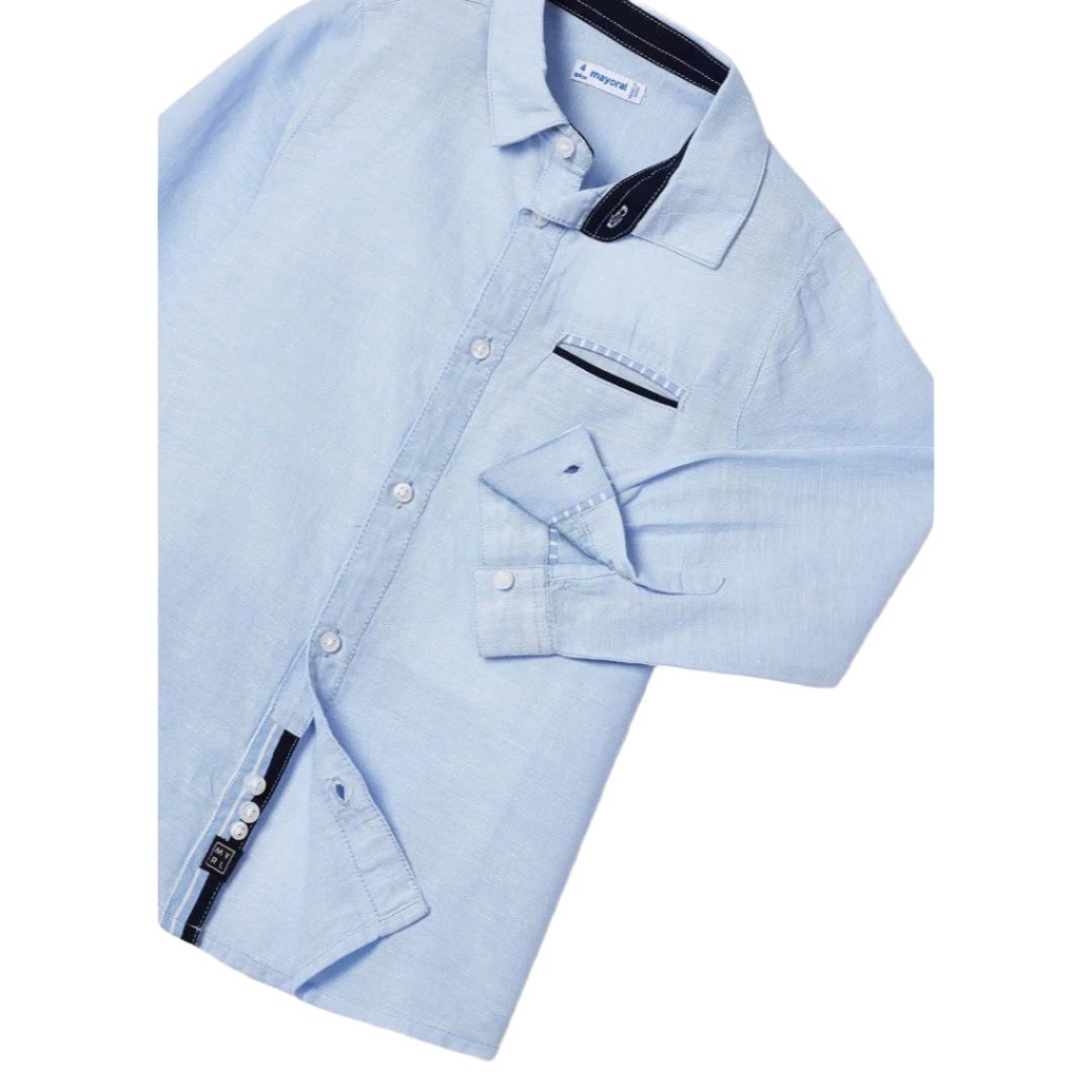 Mayoral Mini Long Sleeve Linen Dress Shirt_ Blue 3165 - 41 - NorthBoys