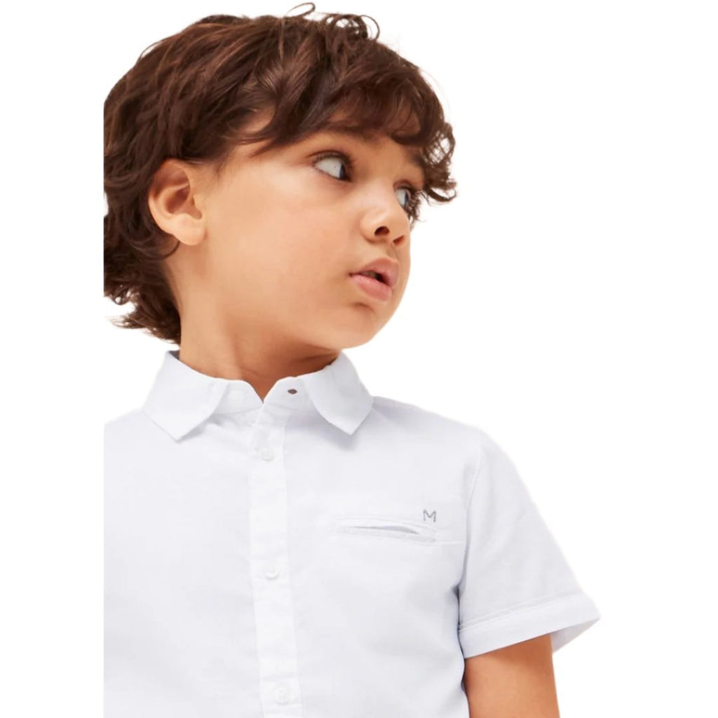 Mayoral Mini Short Sleeve Dress Shirt_ White 3159 - NorthBoys