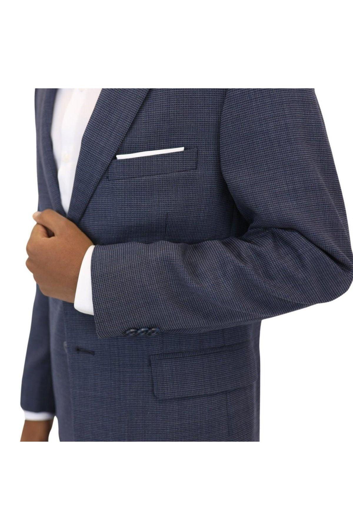 Michael Kors Boys Husky Medium Blue Mini Check Wool Suit-NorthBoys