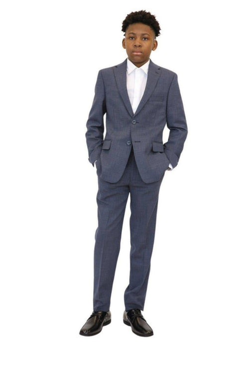 Michael Kors Boys Husky Medium Blue Mini Check Wool Suit-NorthBoys