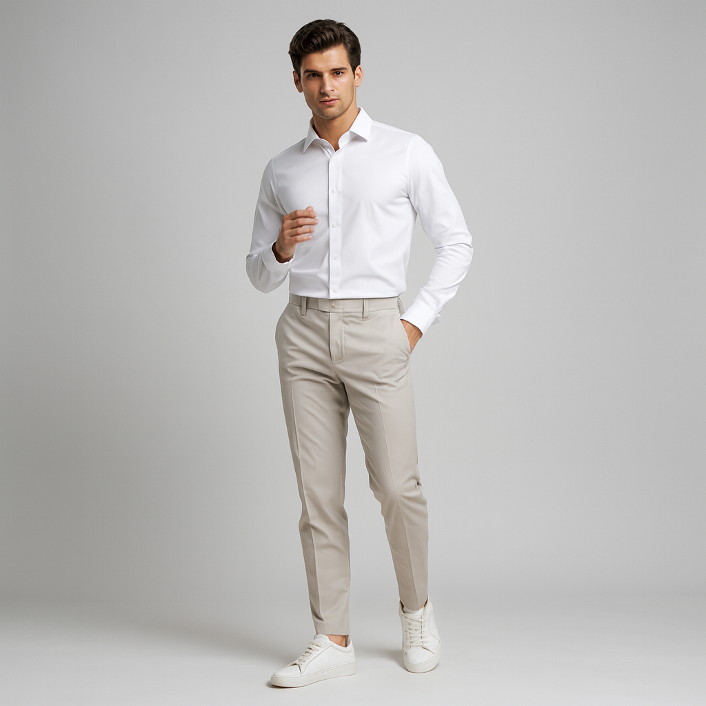 NorthBoys Mens Tailored Fit White Premium Cotton Dress Shirt