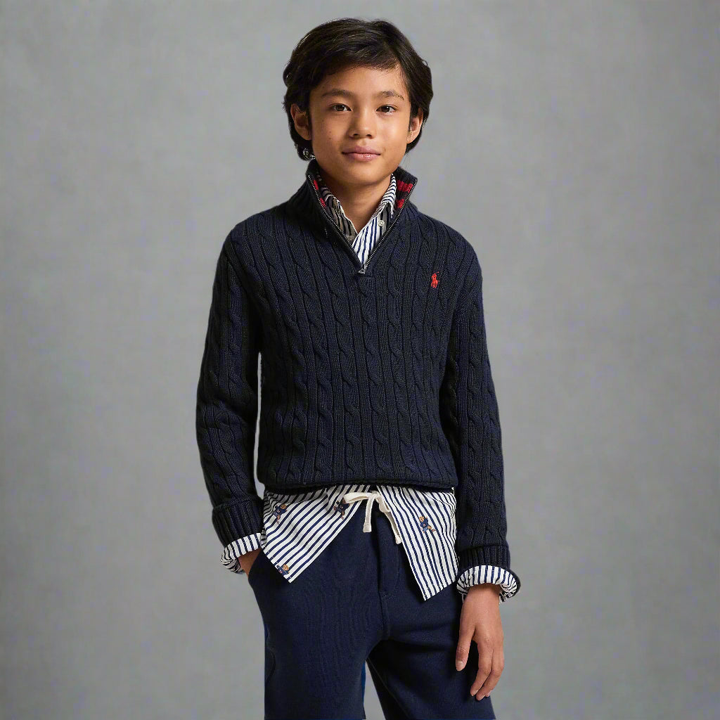 Ralph Lauren Boys Cable-Knit Cotton Quarter-Zip Sweater