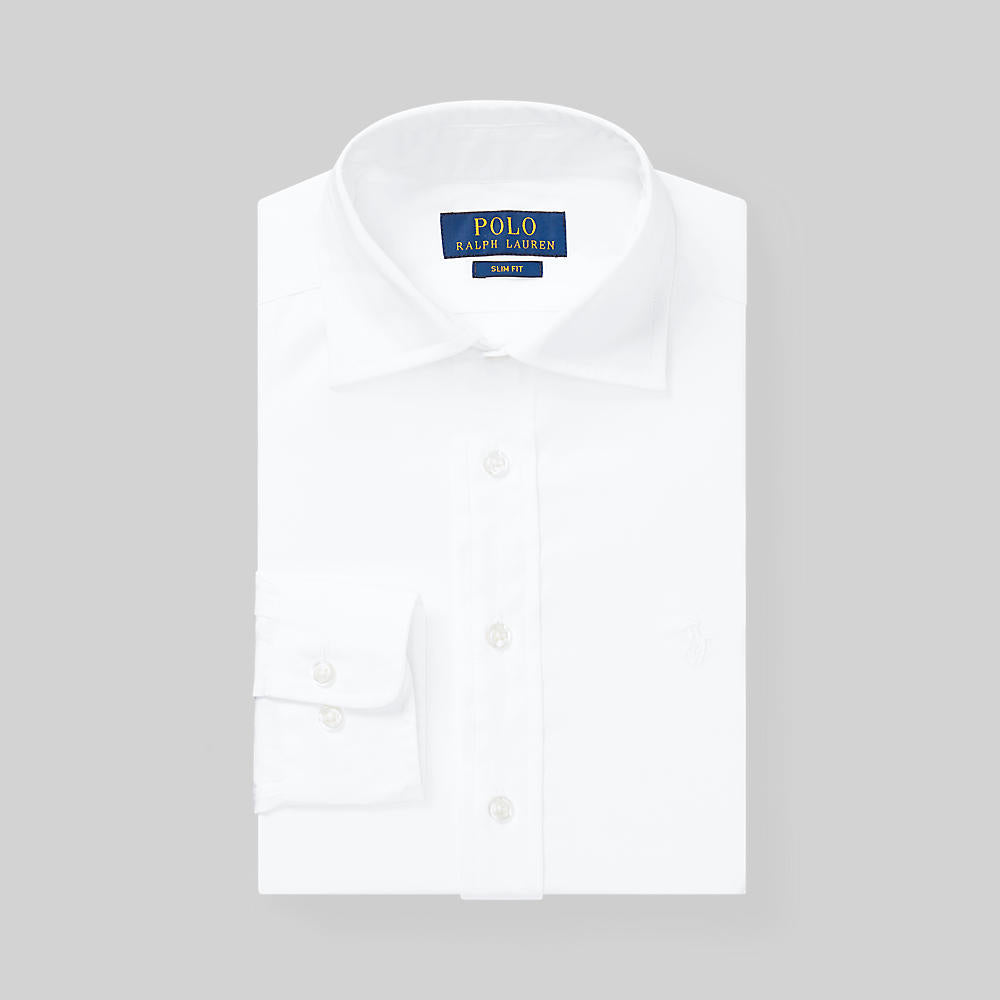 Ralph Lauren Boys Fine Tailoring Slim Fit White Cotton Dress Shirt